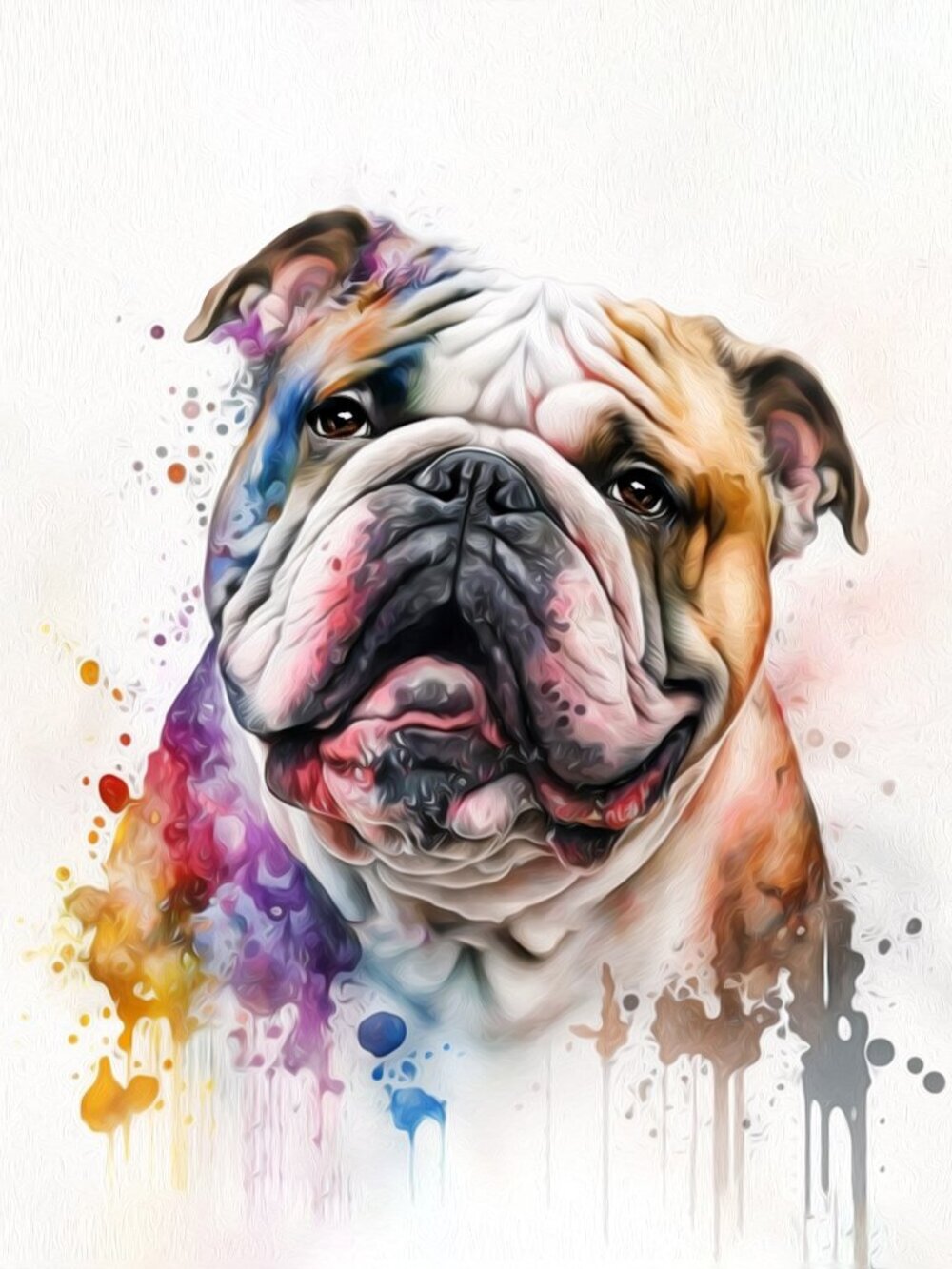8x10 English Bulldog Watercolor Oil Painting Art Print